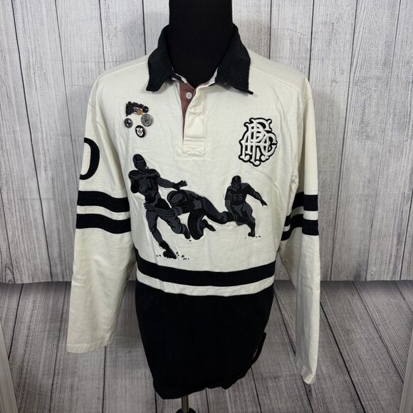 AKOO Other - AKOO Men's XXL White & Black Rugby Long Sleeve Collared Polo w/ Pins Streetwear